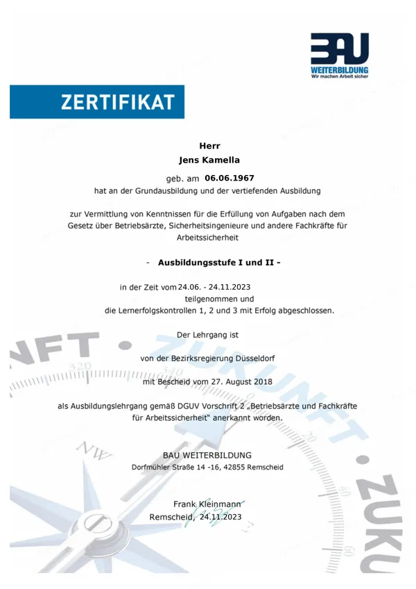 Zertifikat FaSi Stufe I und II