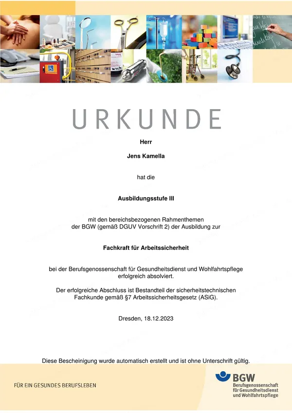 Zertifikat FaSi Stufe III BGW